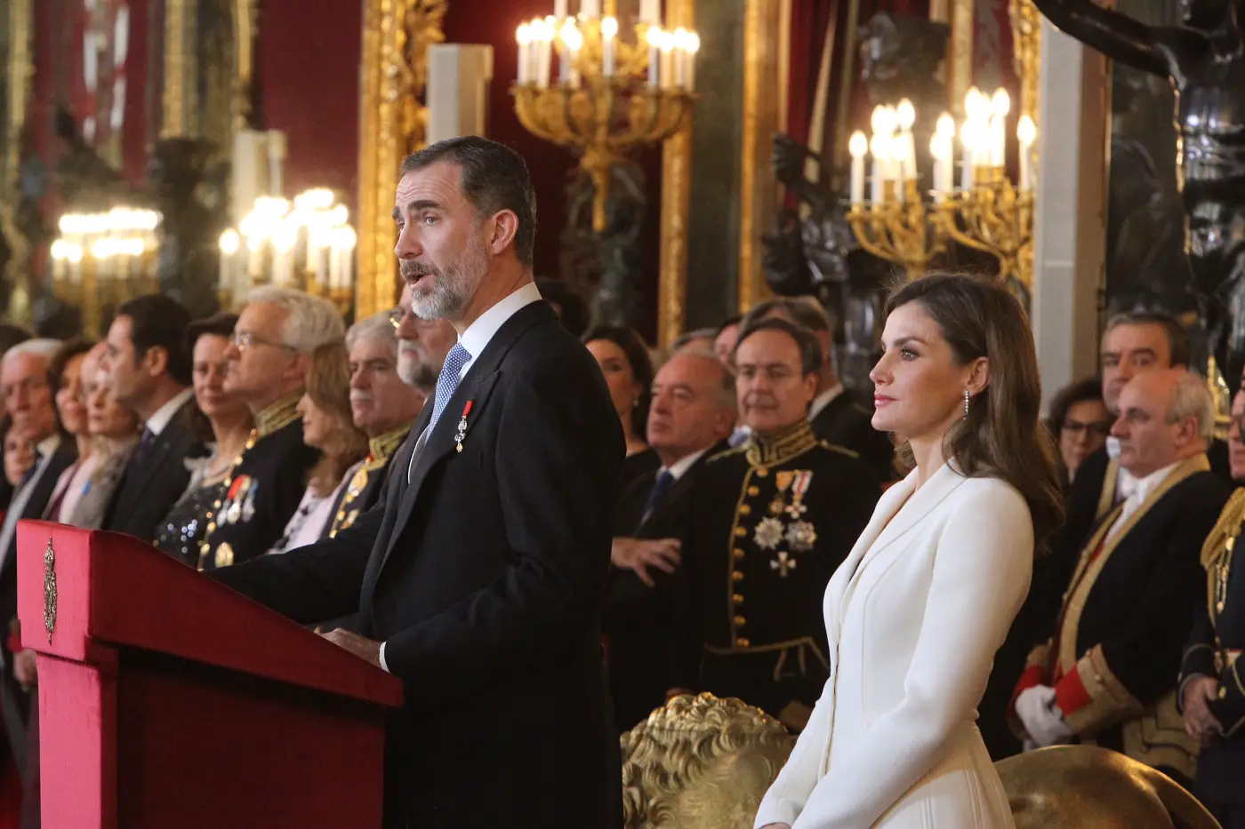 Queen Letizia in monochrome Regal Attire for Diplomatic Corps Reception at Palace