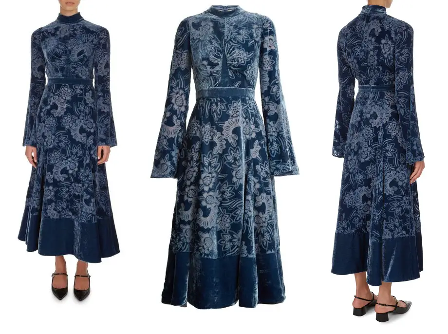 The Duchess of Cambridge wore Erdem Christina Devore Velvet Midi Dress in Sweden