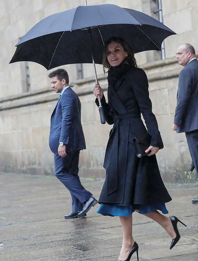 Queen Letizia Carolina Herrera belted A-line coat