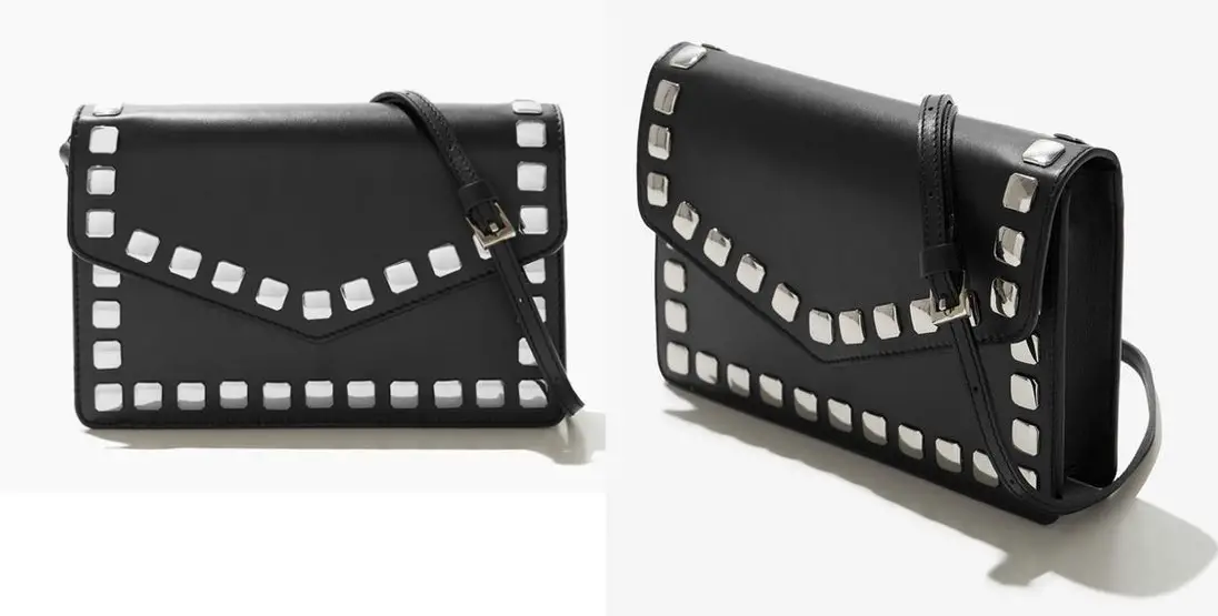Queen Letizia Uterqüe black leather studded messenger bag
