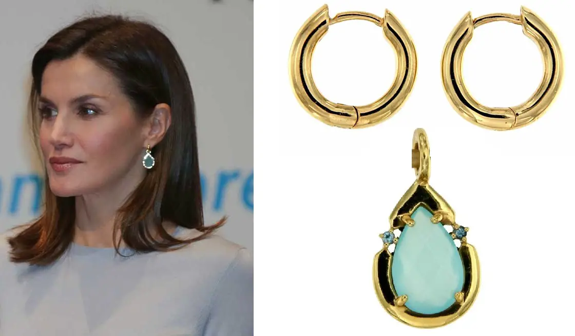 Letizia Chalcedony teardrop stone in a gold-plated setting with two topaz gems with gold hoops