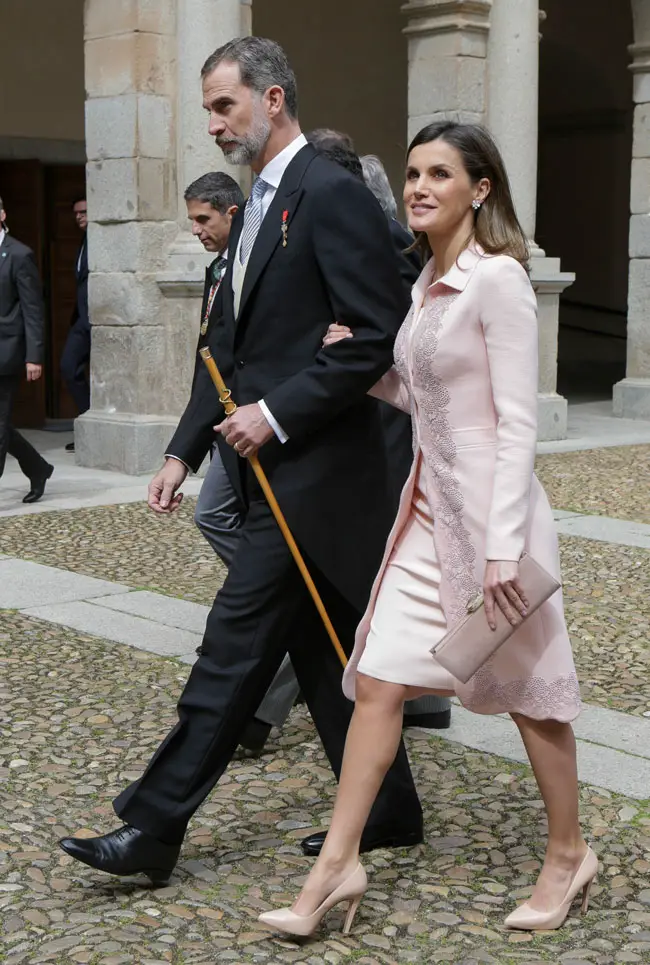 Queen Letizia in pink Felipe Varela CoatDress