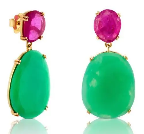 Bounkit Rose Quartz & Green Jade 2-In-1 Earrings