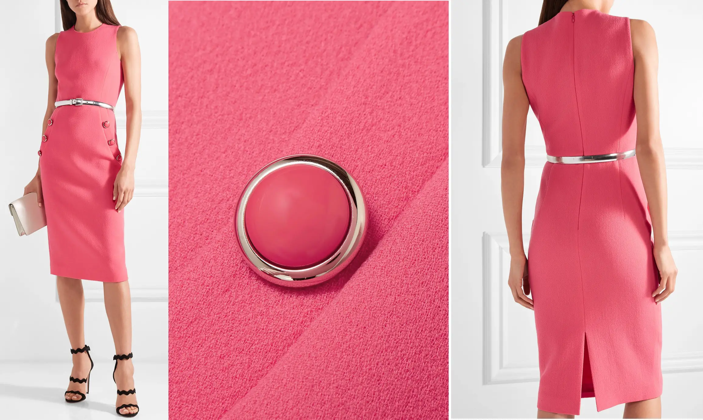 Queen LetiziaMichael Kors Pink Embellished wool-blend bouclé midi dress