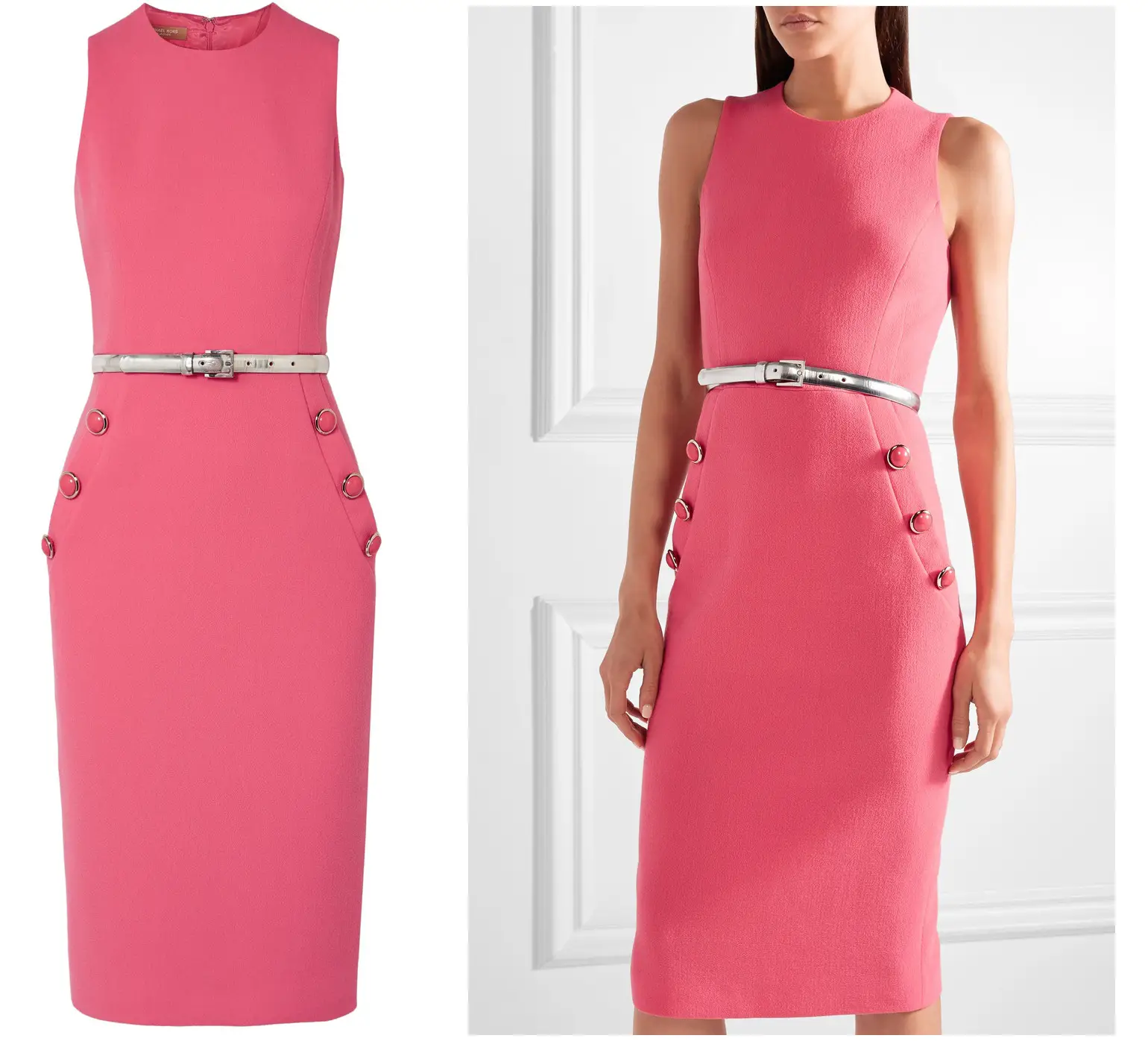 Queen Letizia Michael Kors Pink Embellished wool-blend bouclé midi dress