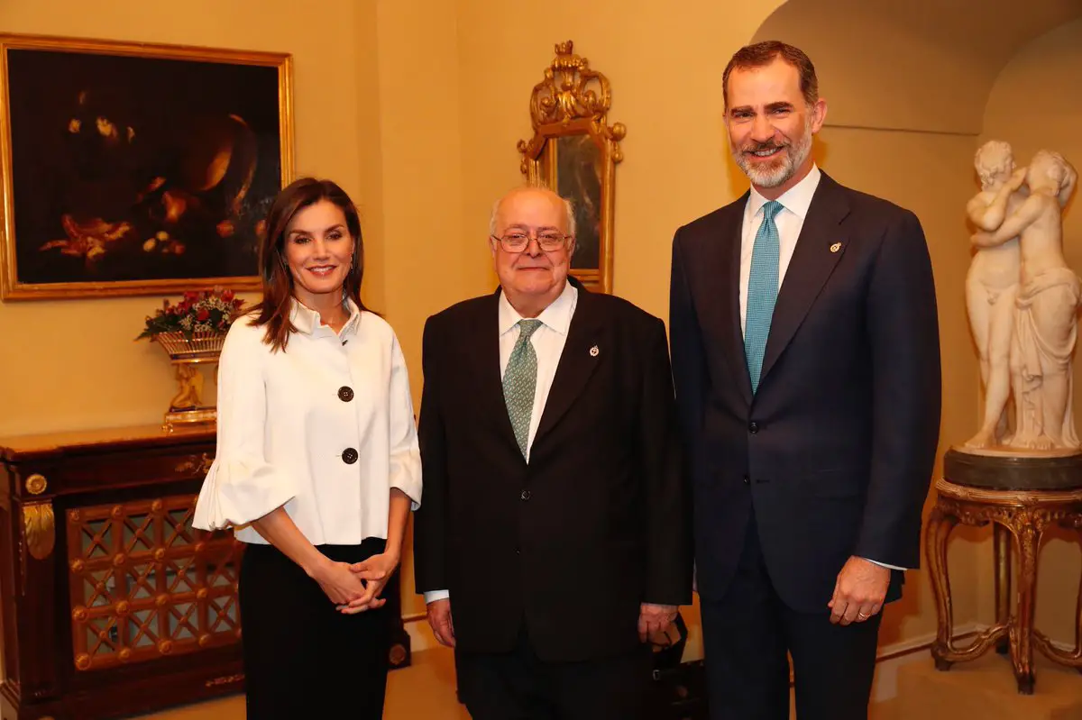 Queen Letizia in formal attire for Princess of Asturias Foundation meeting