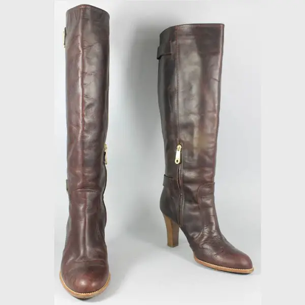 Bally Burgundy Double Buckle Leather Boots