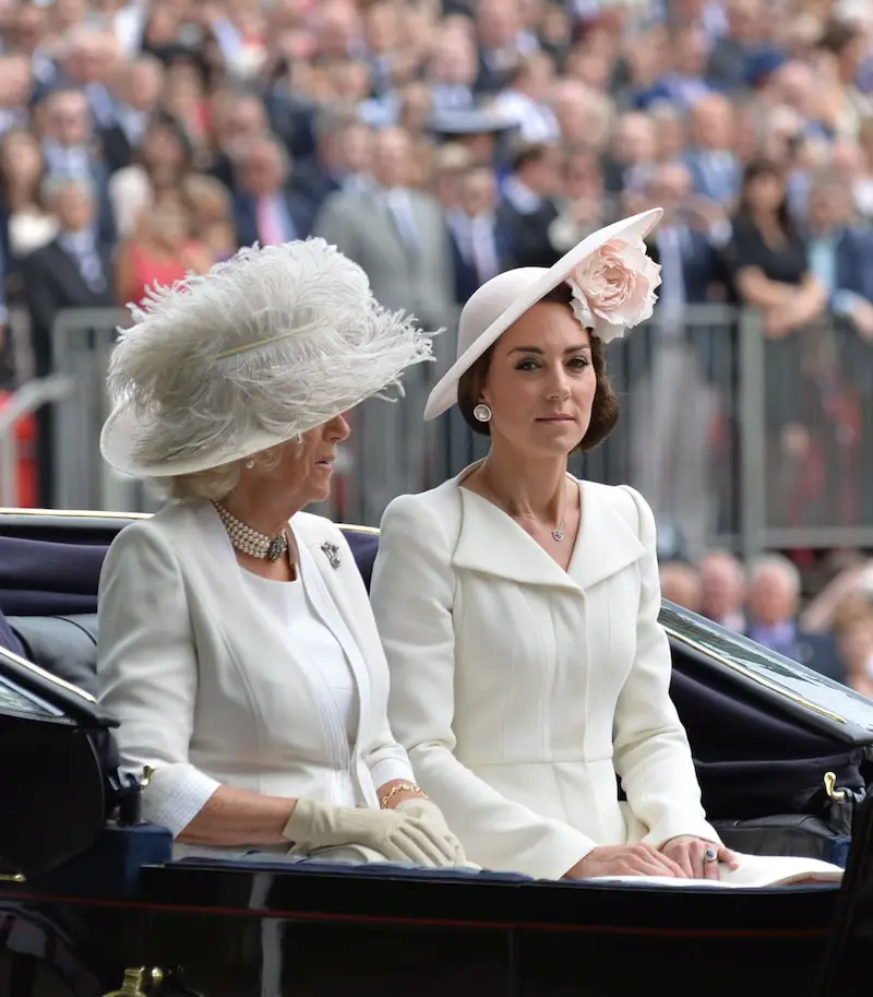 Duchess of Cambridge wearing Balenciaga Eugenia Pearl Clip Earrings at Trooping the Colour