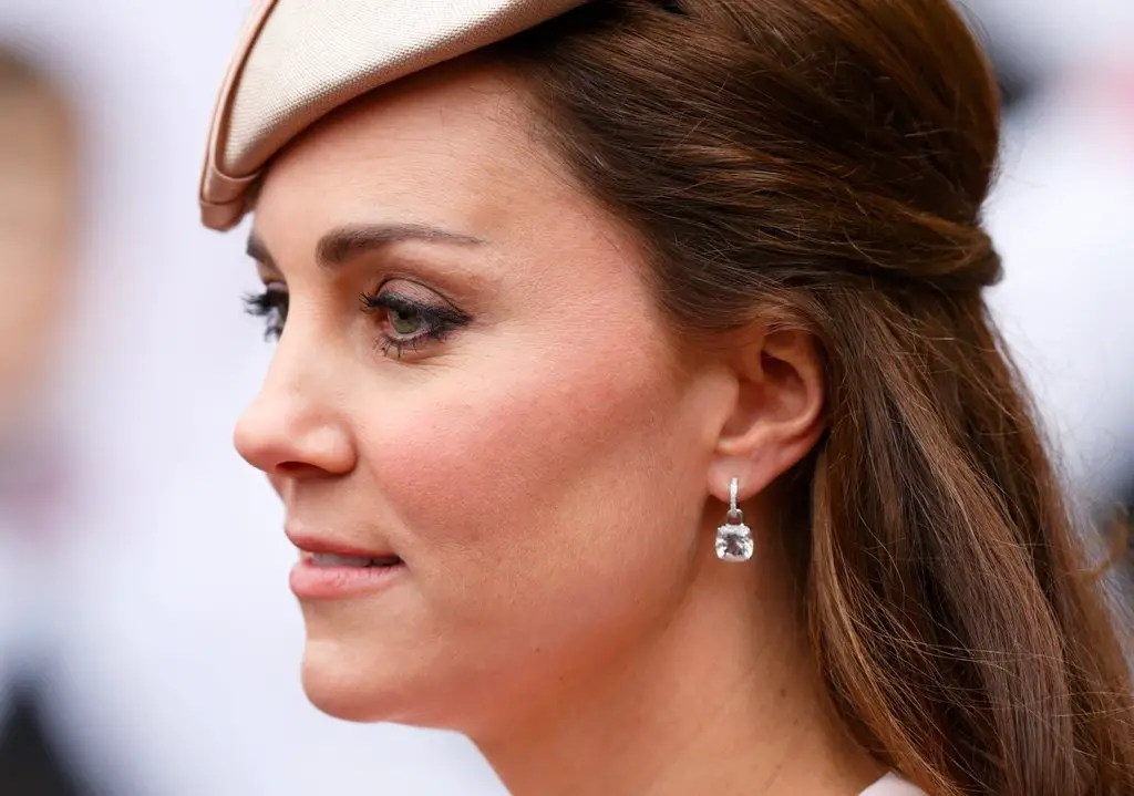 Duchess of Cambridge wearing Kiki Morganite Cushion Drop & Diamond Earrings