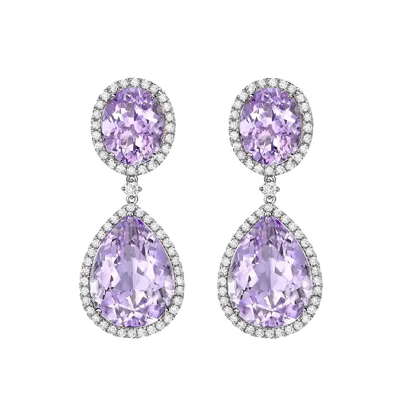Duchess of Cambridge KikiKiki Lavender Amethyst Pear and Oval Drop Earrings