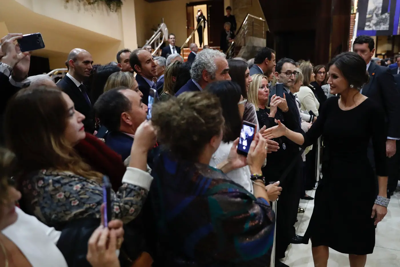 Queen Letizia in Black Armani Dress for Princess of Asturias Awards Concert