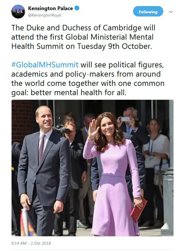 Duke and Duchess of cambridge attended first Global Ministerial Mental Health Summit in London