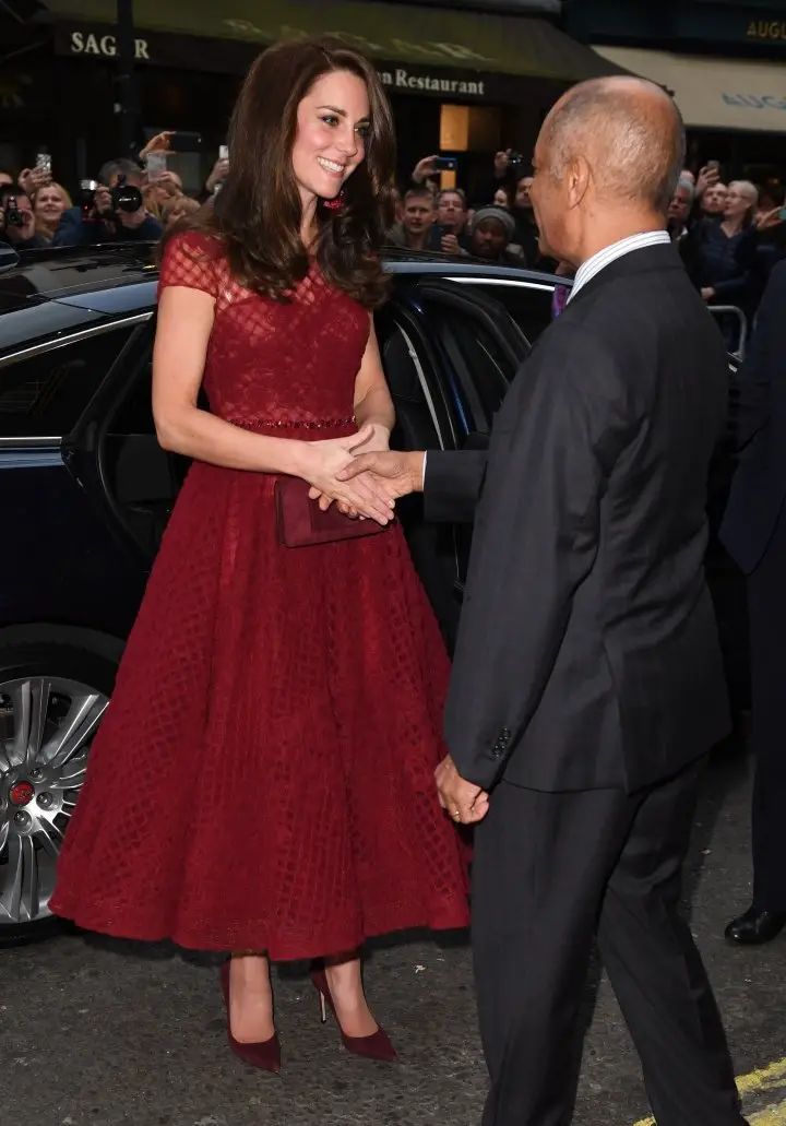 Duchess of Cambridge in Marchesa Notte Embellished tulle midi dress