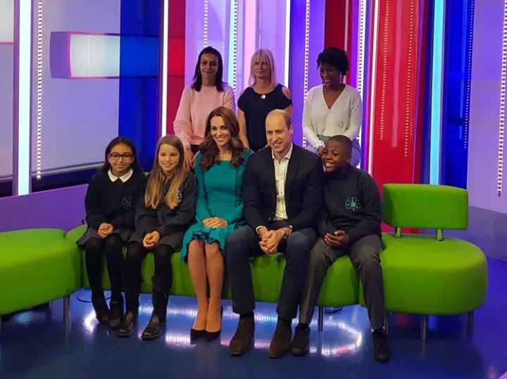 William and catherine at BBC with kids