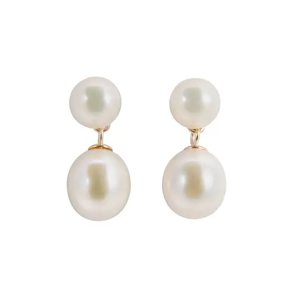 A B Davis 9ct Gold Freshwater Pearl Double Drop Earrings