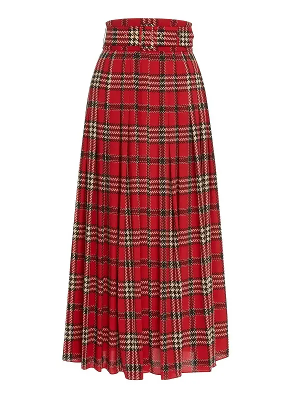 Emilia Wickstead Pris Pleated Tartan Flannel Skirt