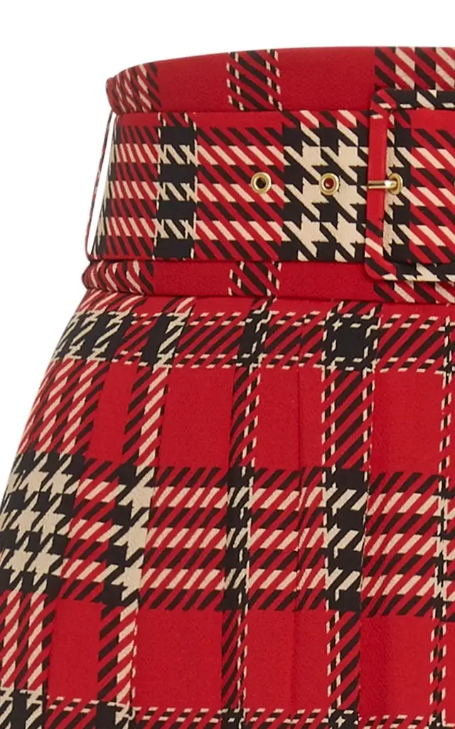 Emilia Wickstead Pris Pleated Tartan Flannel Skirt