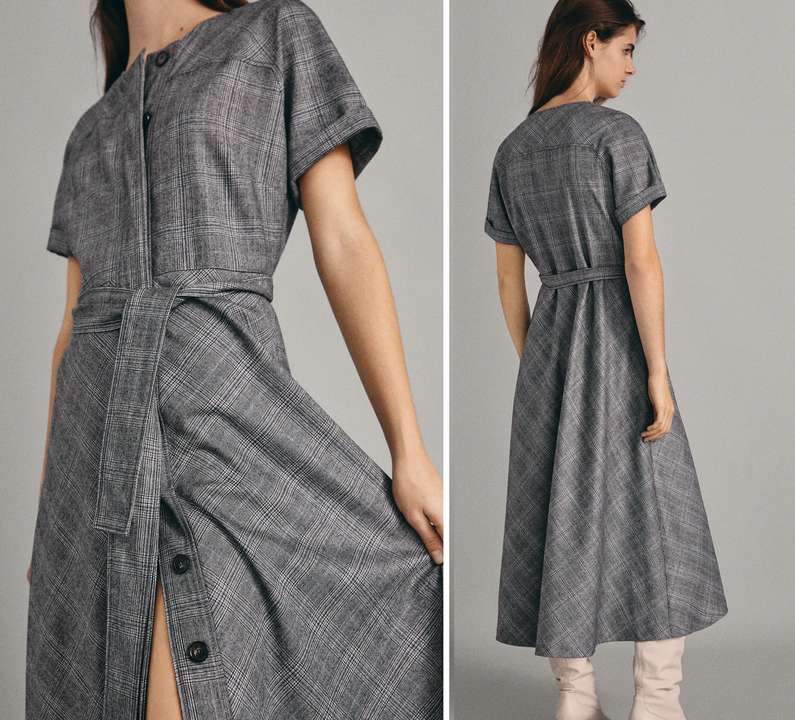 Massimo Dutti Wool Check Dress With Belt