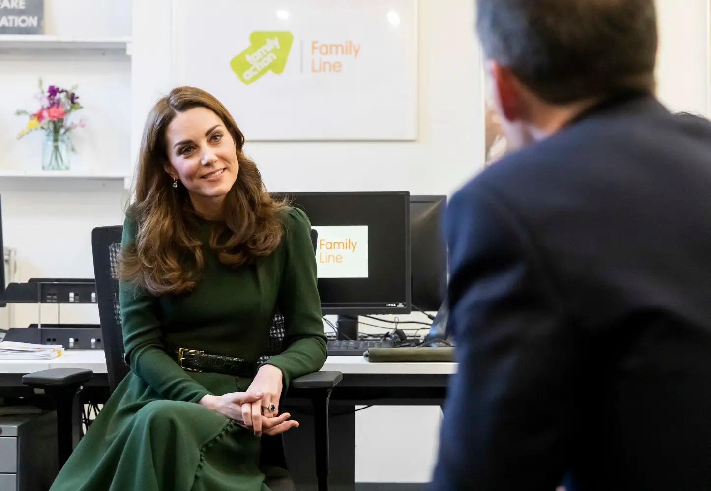 Duchess of Cambridge in Green beulah London to visit Family Action