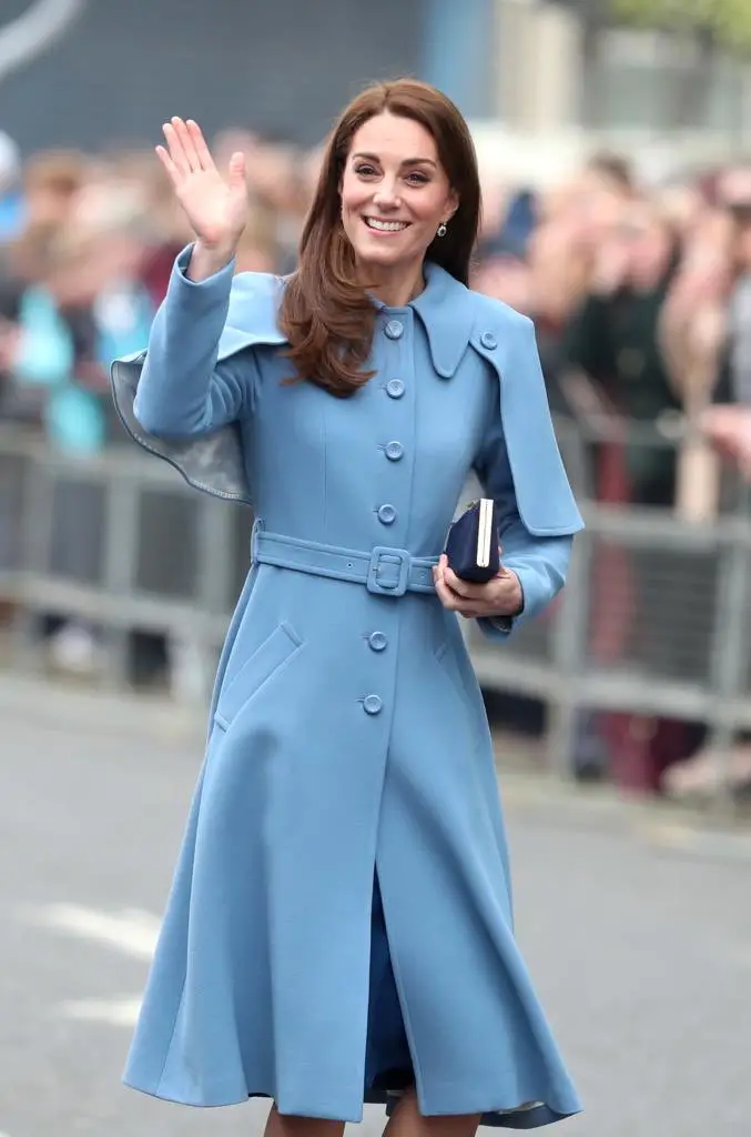 The Duchess of Cambridge wore Mulberry Ashleigh Coat In Lavender Blue Double Wool on the Day 2 of Northern Ireland visit