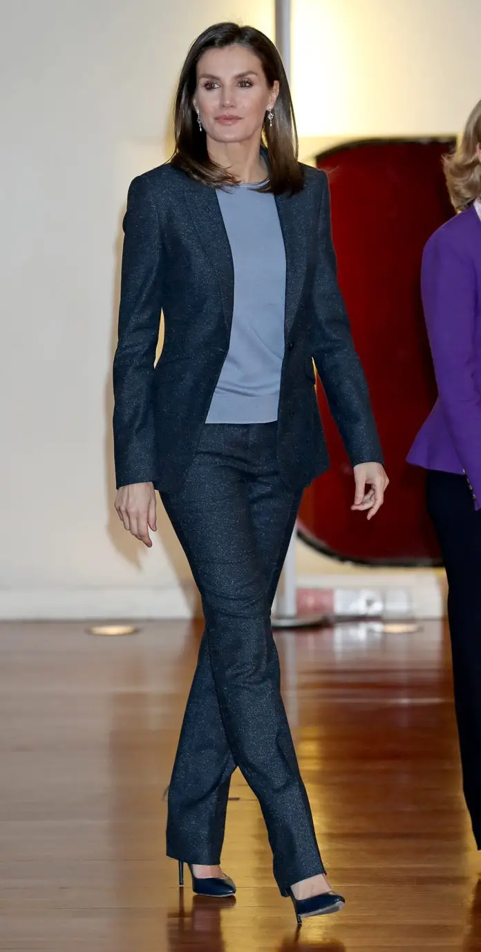 Queen Letizia at Secure Internet Day wearing Hugo Boss Fall-Winter 2015 Collection BlueSuit