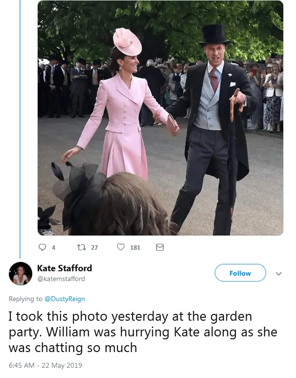 Duchess of Cambridge wore Juliette Botterill Pink Hat at garden party