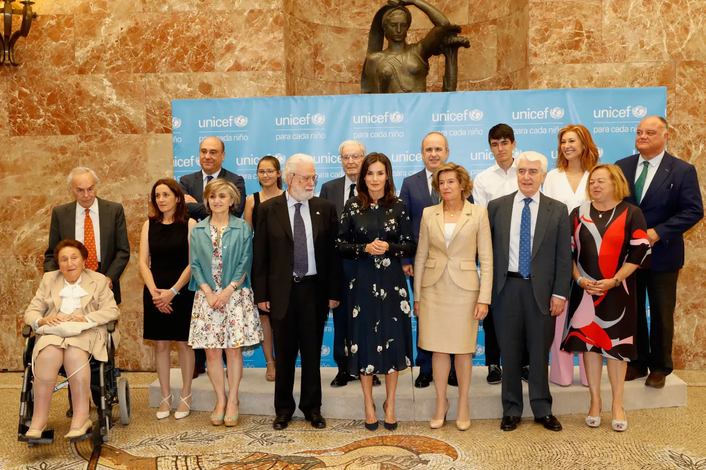 Queen Letizia at UNICEF Awards in Navy Massimo Dutti Dress