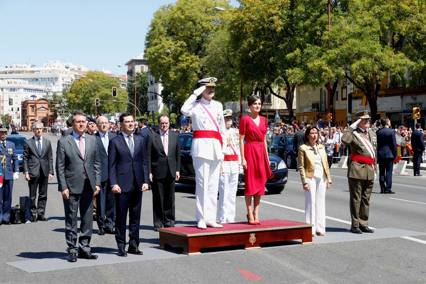 Queen Letizia in red outfit for Armed Forces day