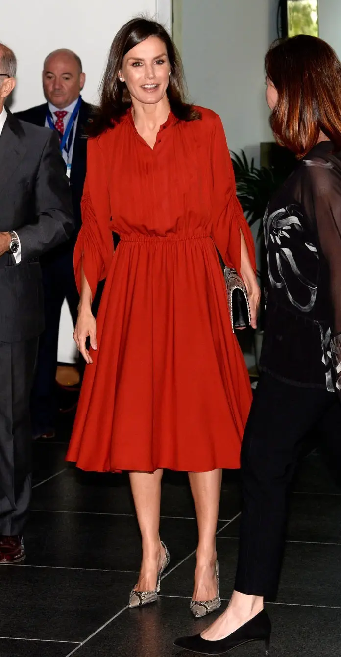 Queen Letizia wore red Salvatore Ferragamo dress in mallorca