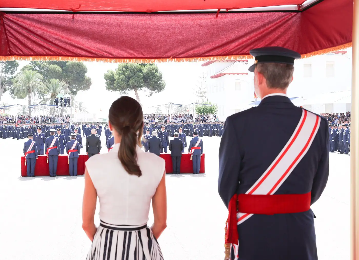 Queen Letizia in Zara top and Navy stripped skirt at the Military Pass out Parade