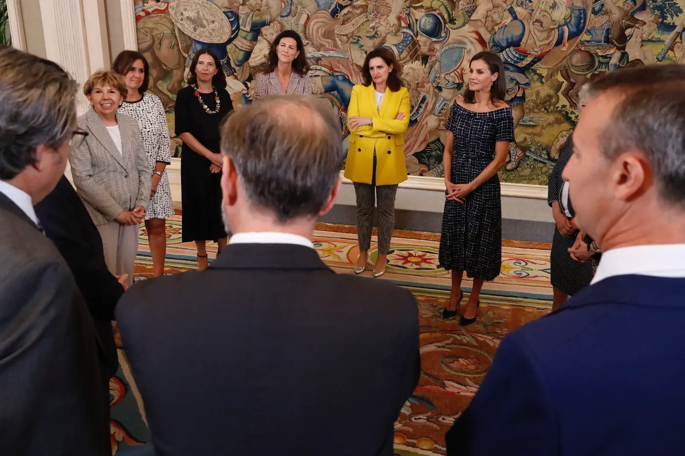 Queen Letizia of Spain wore Zara Tweed Dress with Gem Buttons for an audience at Palace