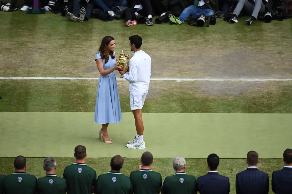 Duke and Duchess of Cambridge at Wimbledon Men's Singles Finale where Duchess presented the winner's trophy