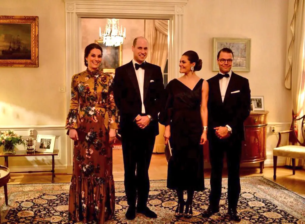 The Duke and Duchess of Cambridge Prince William and Catherine concluded their first day of Sweden tour with a black-tie dinner hosted at the UK Ambassador’s Residence