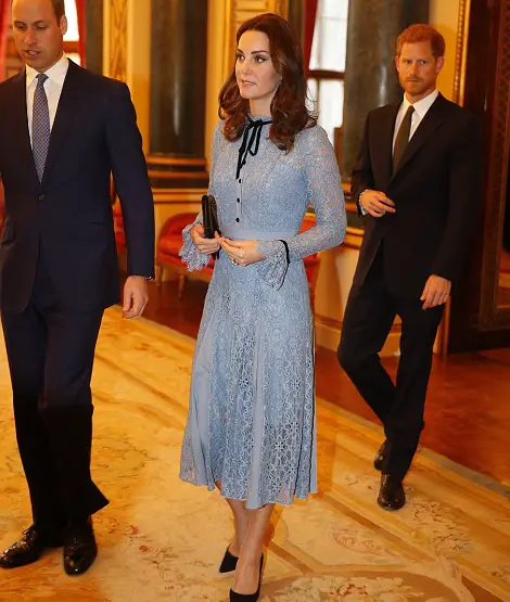 The Duchess of Cambridge returns back to royal role on World Mental Health Day in Temperley London Lace Dress
