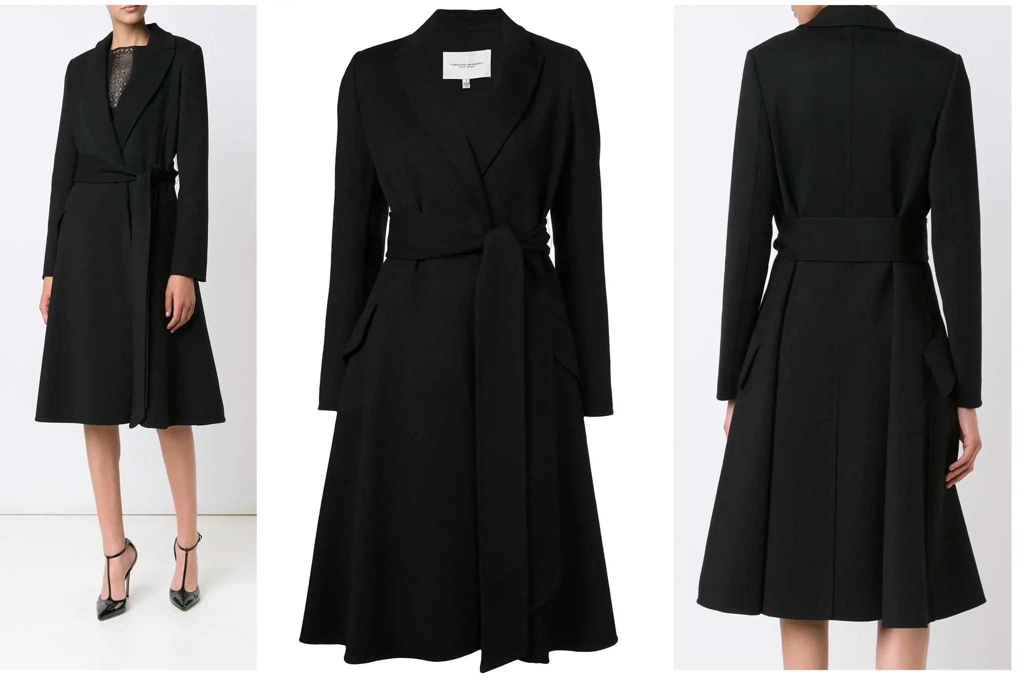 Queen Letizia of Spain wore Carolina Herrera Black A-Line Belted Coat