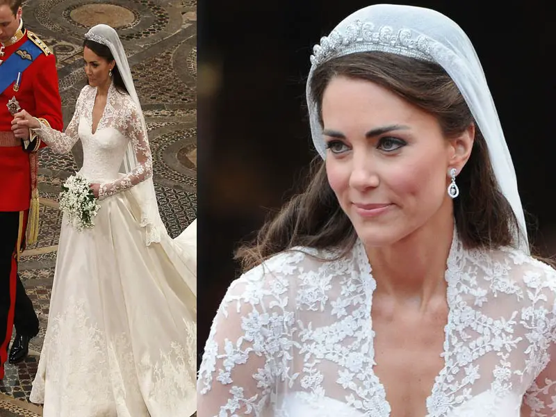 The Duchess of Cambridge wore ivory white Alexander McQueen gown at her weddign