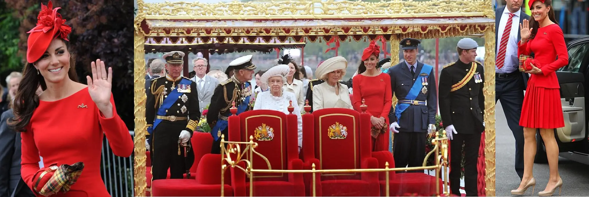 The Duchess of Cambridge wore red Alexander McQueen dress at Diamond Jubilee Boat Procession in 2012