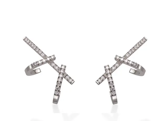 Queen Letizia Gold & Rose white gold and diamond double dagger earrings