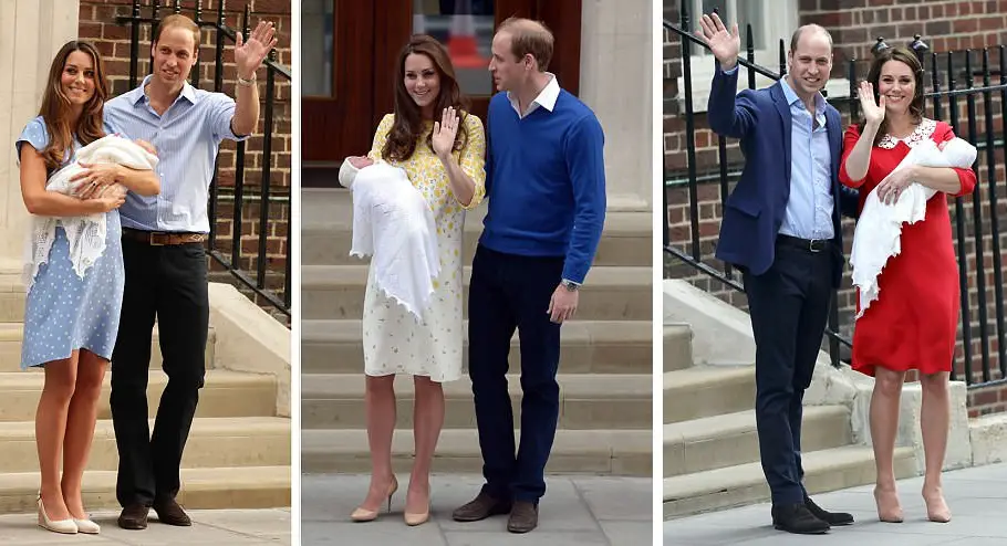 The Duke and Duchess of Cambridge introducing their children outside Lindo Wing