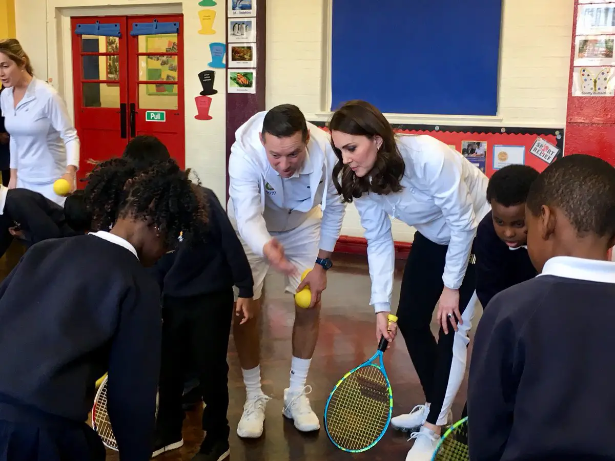Pregnant Duchess of Cambridge joined school children for a Tennis session at Wimbledon Junior Tennis Initiative