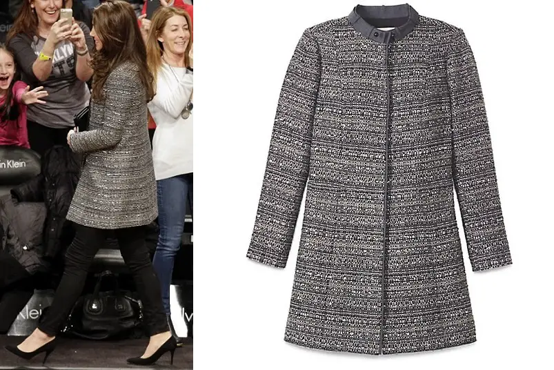 The Duchess of Cambridge wore Tory Burch's dove grey ‘D-Styling Bauletto’ category Burch Bettina Coat 