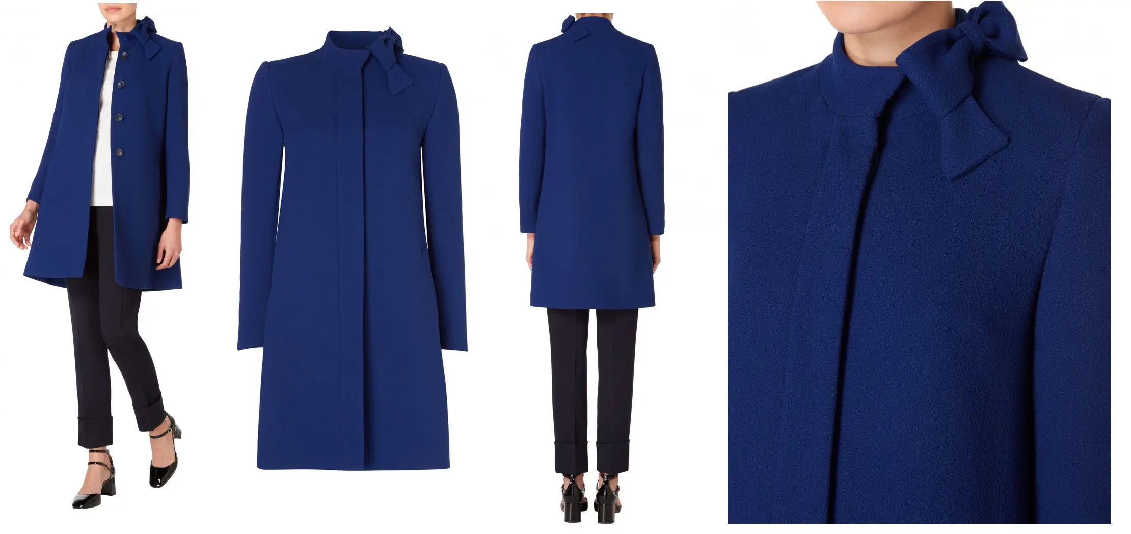 The Duchess of Cambridge was glowing in an elegant blue Goat Ellory Bow Detail Coat