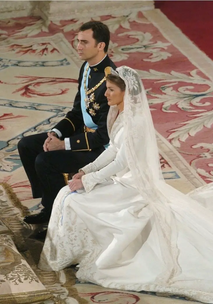Letizia's bridal gown was designed by Spanish fashion designer Manuel Pertegaz,