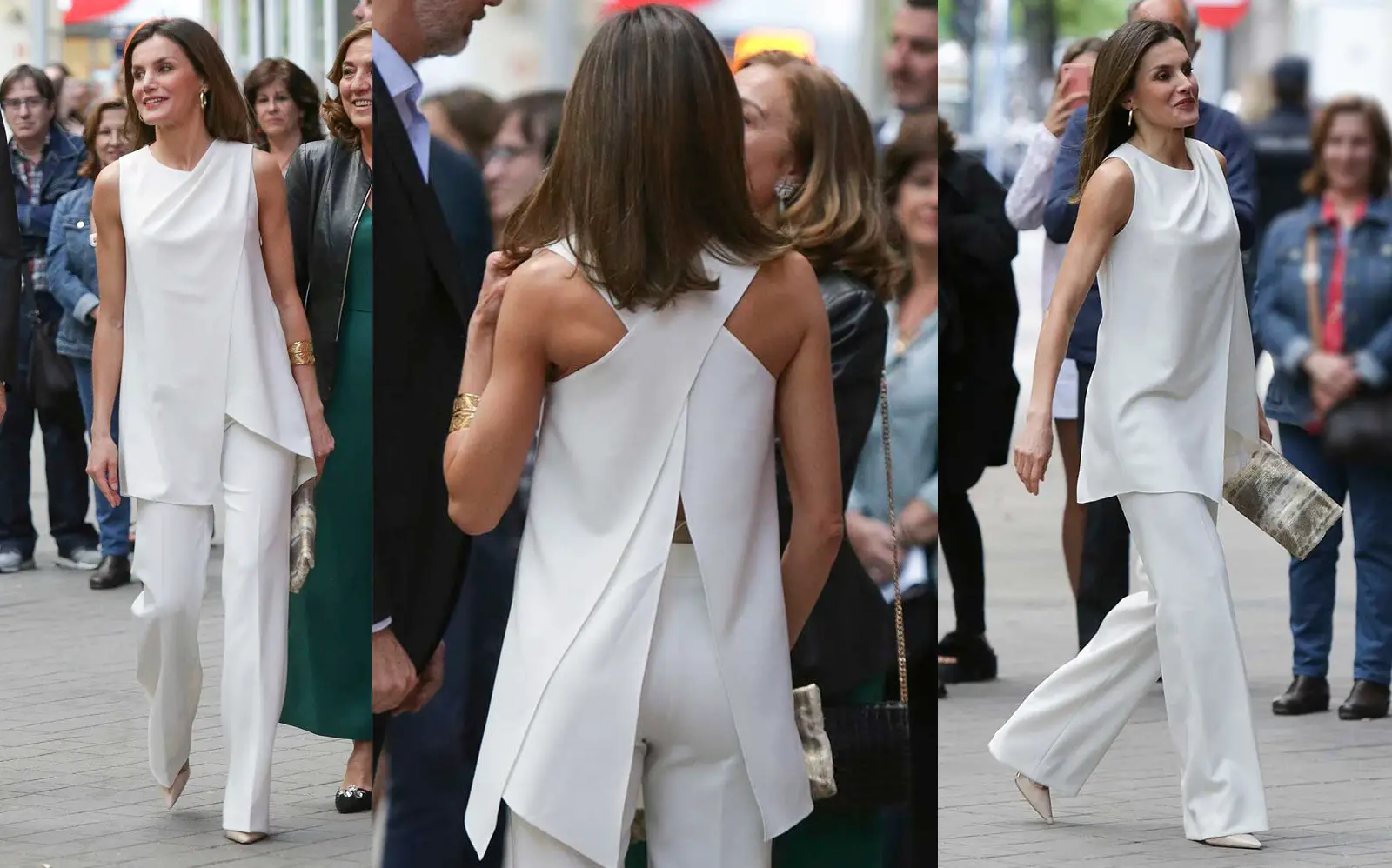 Queen Letizia wore a 2-piece white ensemble by Pedro del Hierro