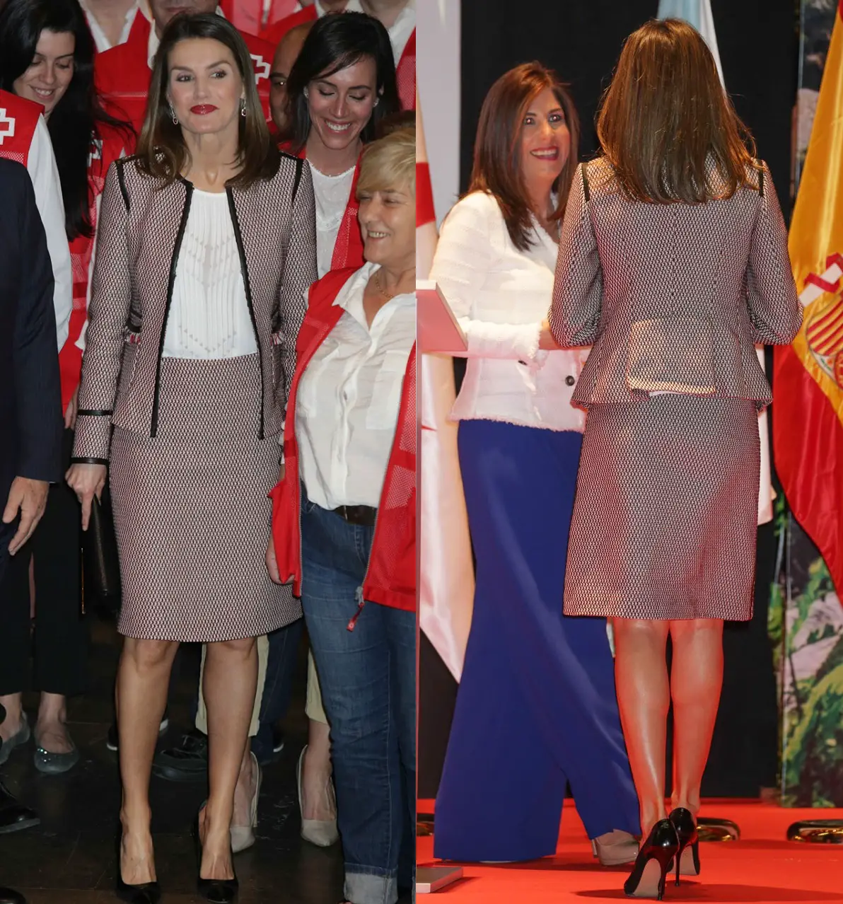 Queen Letizia in Hugo Boss tweed skirt and blazer suit