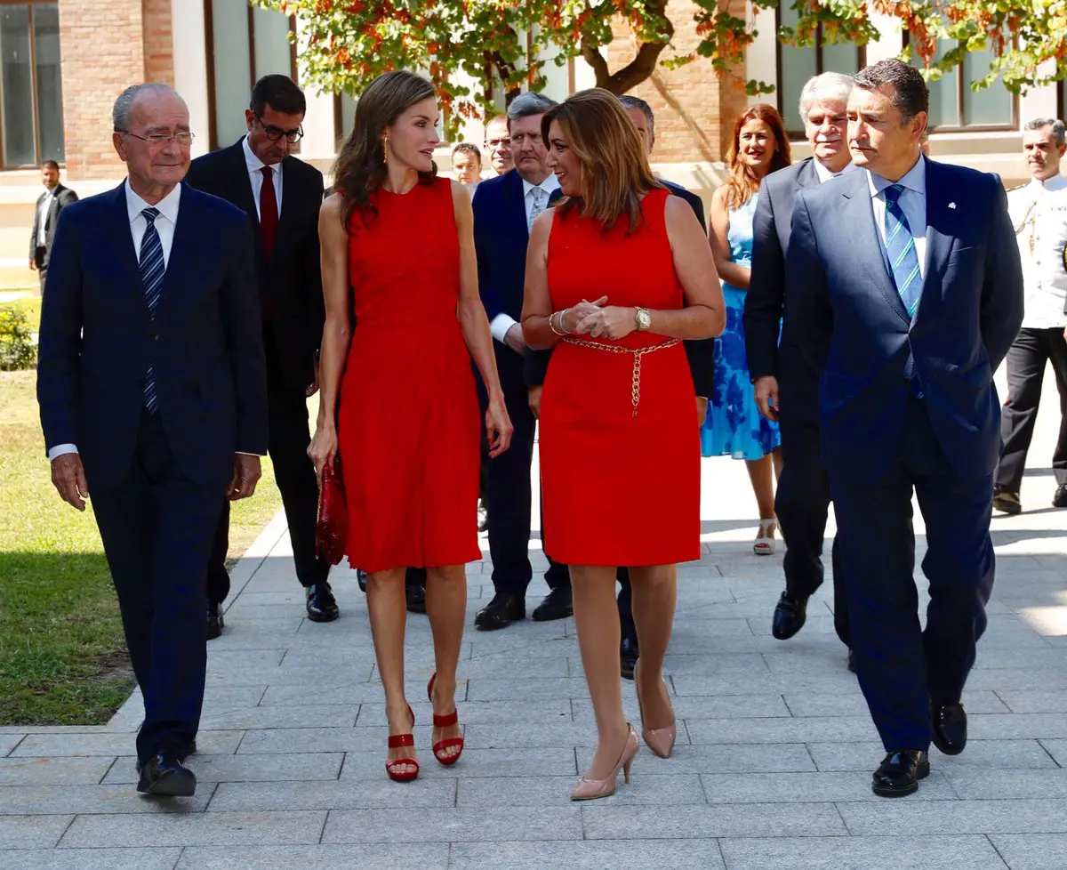Queen Letizia looks radiant in red for Malaga meeting