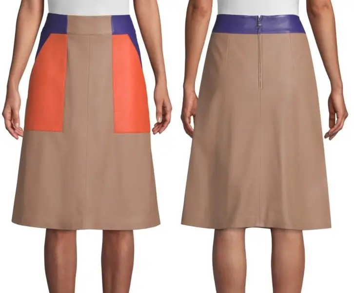 Queen Letizia BOSS 'Seplea' Colorblock Leather A-Line Skirt