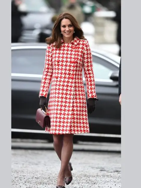 Catherine Walker red white houndstooth coat