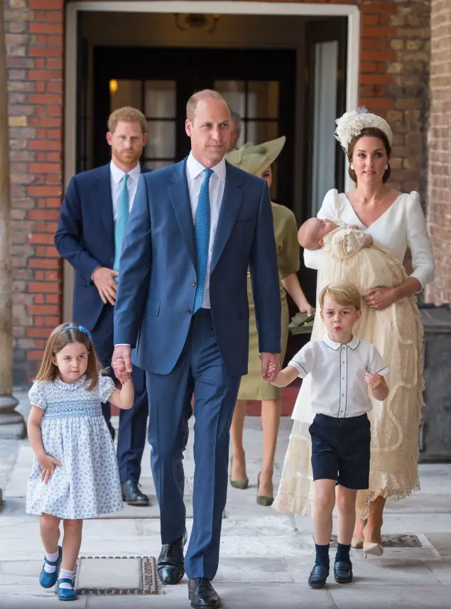 Duke and Duchess of Cambridge arriving for the christening for Prince Louis with Prince George and Princess Charlotte