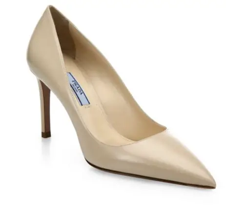 Letizia was wearing her Prada Saffino nude leather pointy-toe pumps